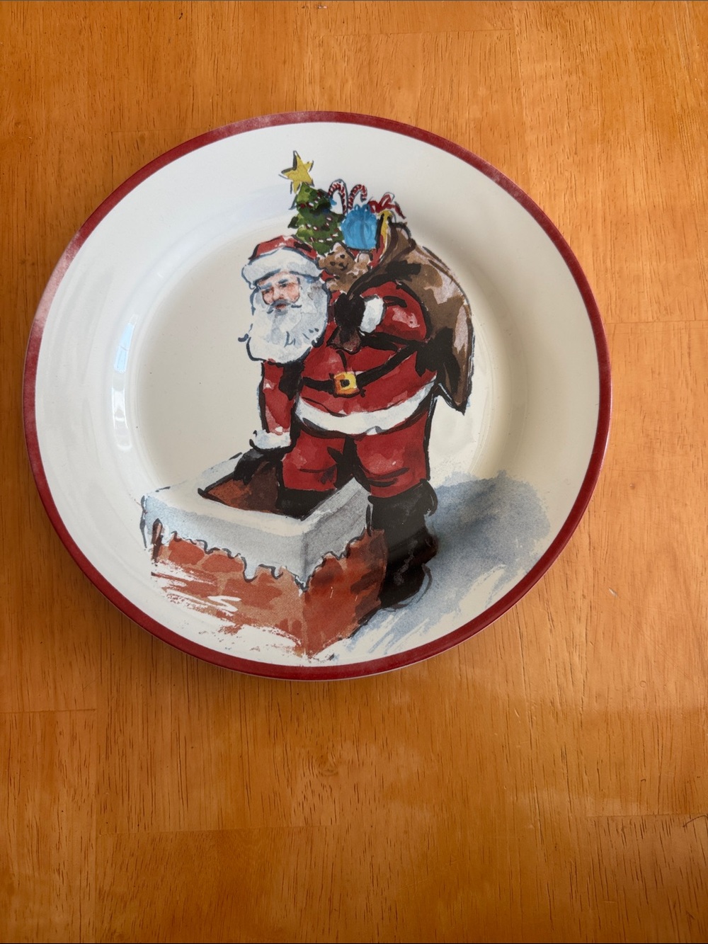 Festive Pottery Barn Santa Ceramic Christmas Plate Like NEW